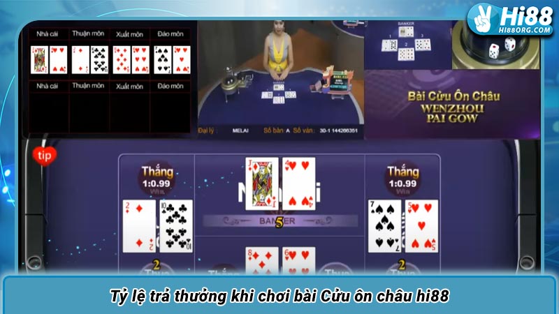 Tỷ lệ trả thưởng khi chơi bài Cửu ôn châu hi88